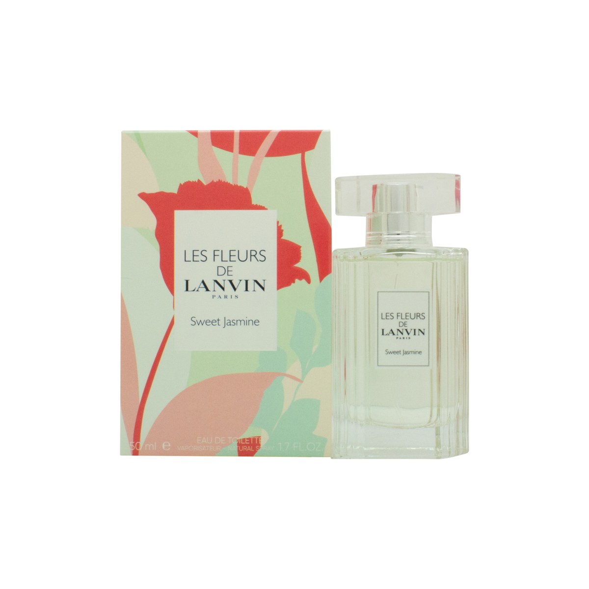 Lanvin Sweet Jasmine Eau de Toilette, Lanvin, 50 ml – lyserød facetteret glasflaske med sølvkork og sart rosa sløjfe