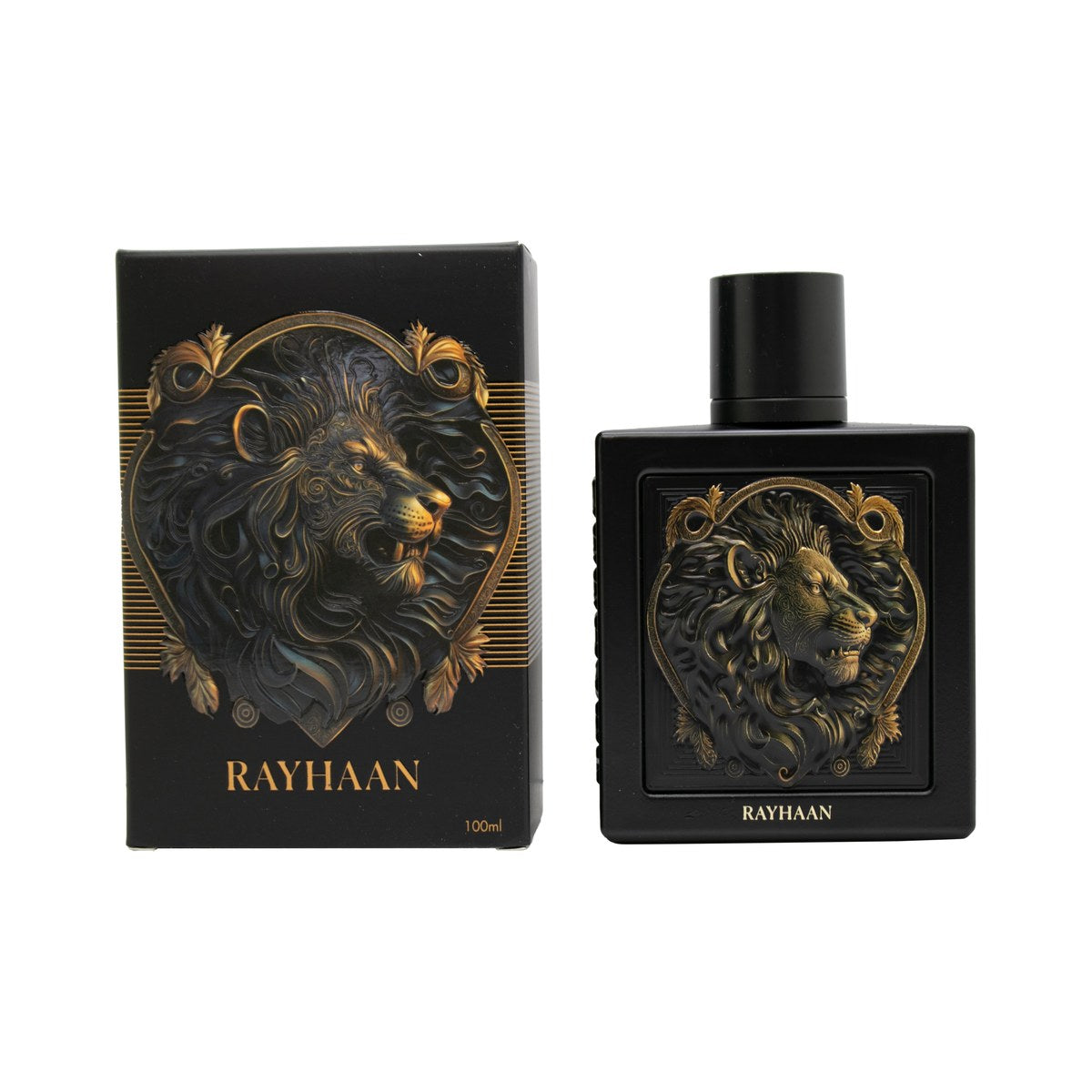Rayhaan Lion Eau de Parfum 100 ml fra Rayhaan i gylden, kantet flakon med løveemblem og sort låg