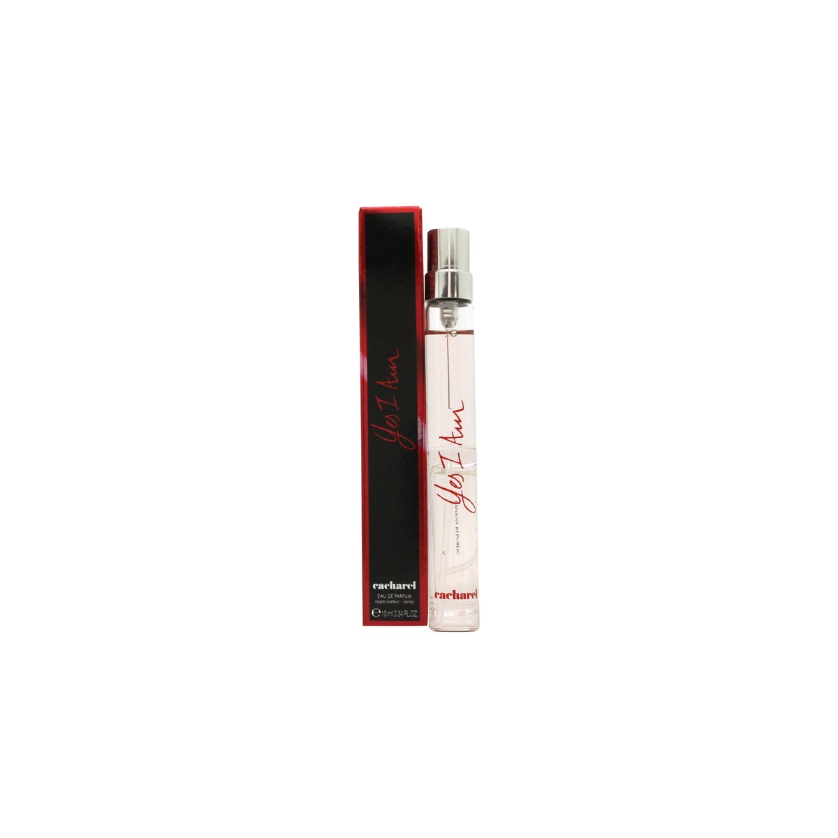 Cacharel Yes I Am Eau de Parfum 10 ml – rød læbestiftformet flakon med sort lak og gyldne detaljer