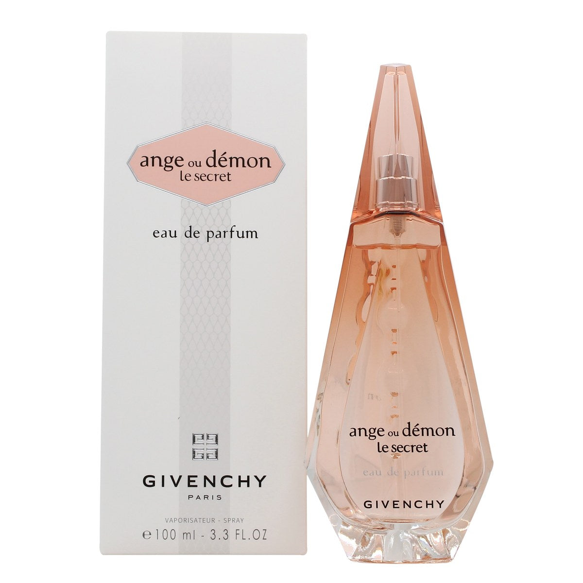 Givenchy Ange ou Demon Le Secret - 2014 Edition Eau de Parfum 100 ml, dråbeformet rosa glasflakon med sølvfarvet låg