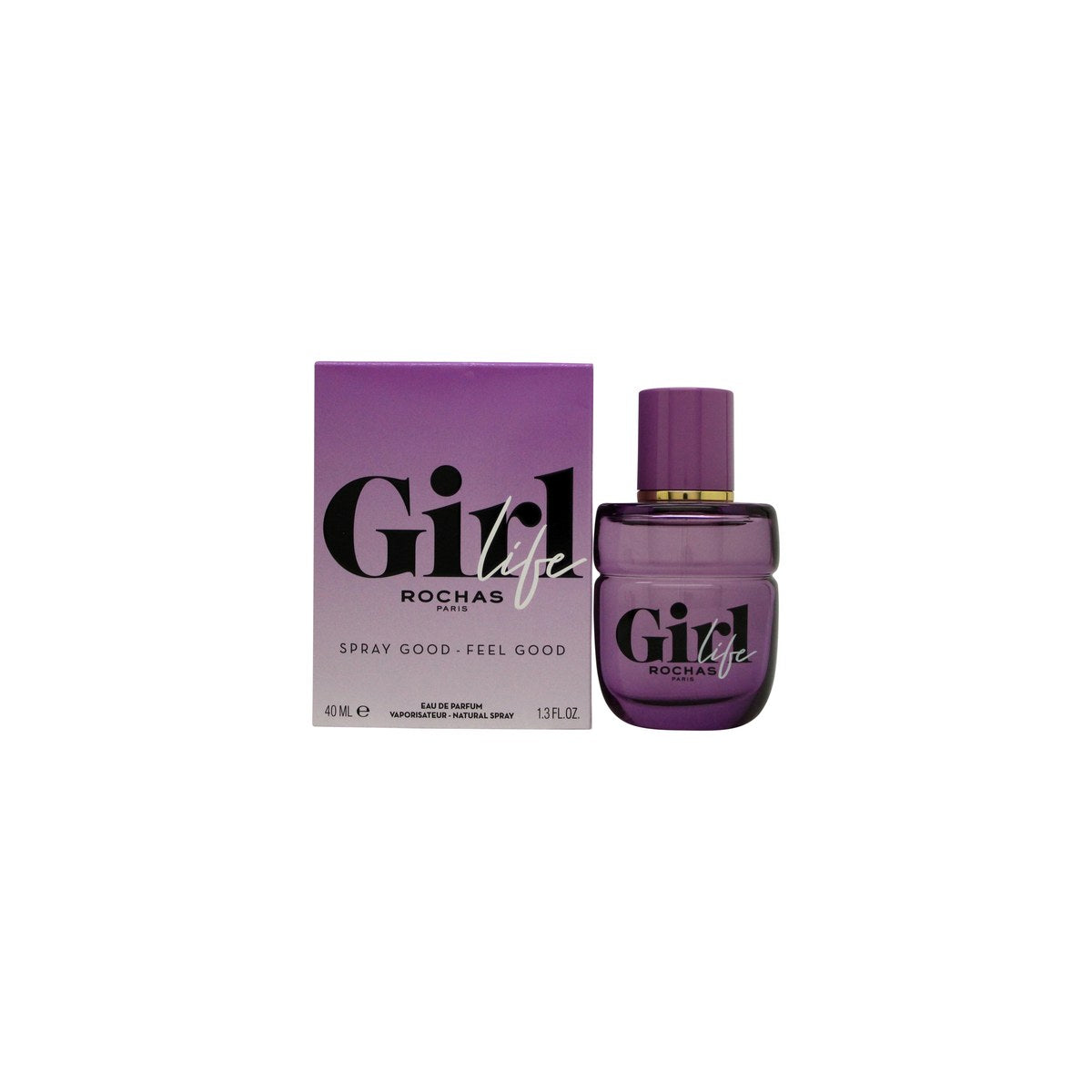 Rochas Girl Life Eau de Parfum 40 ml, Rochas – klar glasflaske med lyserød væske og rund mat lyserød hætte.
