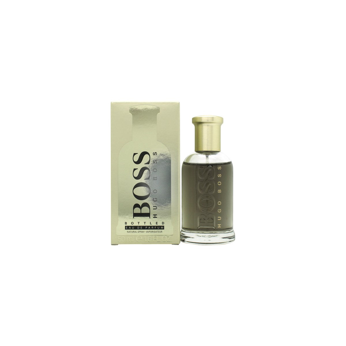 Hugo Boss Boss Bottled Eau De Parfum 50 ml flakon i klart glas med ravfarvet duft og sort låg