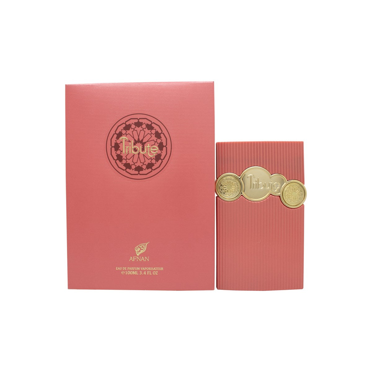Afnan Tribute Pink Eau de Parfum 100 ml fra Afnan – lyserød glasflaske med guldhals og elegant design