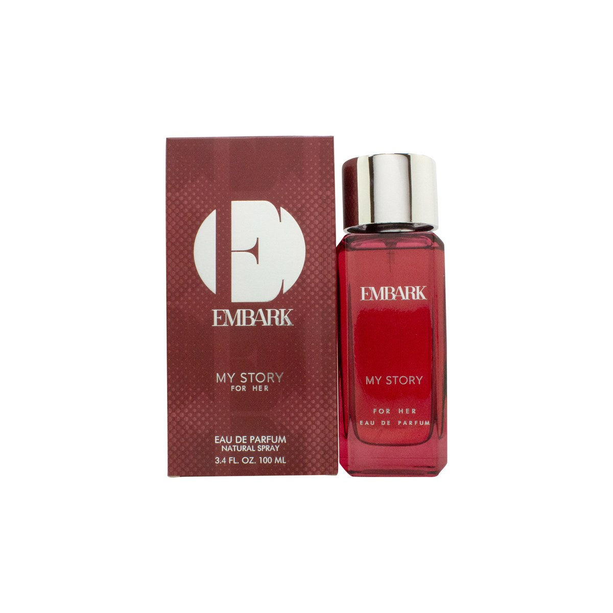 Embark My Story For Her Eau de Parfum 100 ml fra Embark i klar glasflaske med lyserød duft og rund sølvfarvet hætte