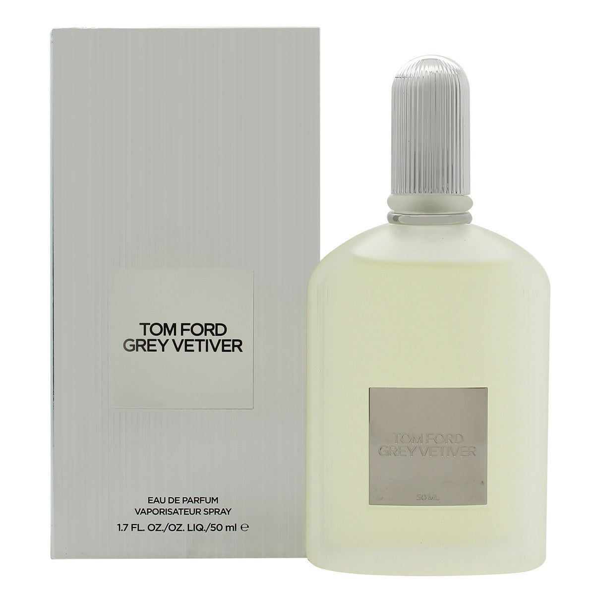 Tom Ford Grey Vetiver Parfum Eau De Parfum 50 ml – rektangulær grå flakon med riflet glas, sølvfarvet hætte og minimalistisk label