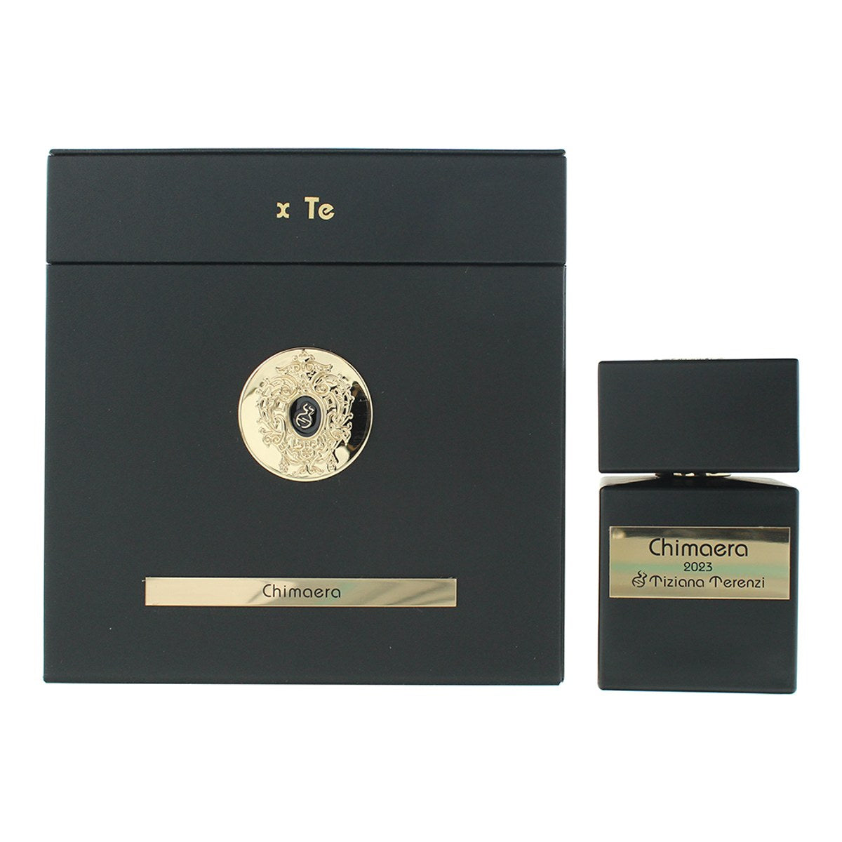 Tiziana Terenzi Chimaera Anniversary Collection Eau De Parfum 100 ml – gylden flakon i glas med sort hætte og gulddetaljer