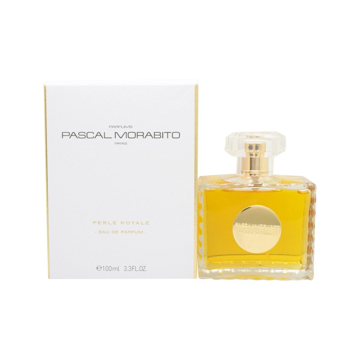 Pascal Morabito Perle Royale Eau de Parfum 100 ml – elegant rund glasflaske i rosa med sølvkork og perleinspireret design