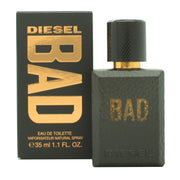 Diesel Bad Eau de Toilette 35 ml fra Diesel – oval, mørk flakon med præget logo og brun læderdetalje.