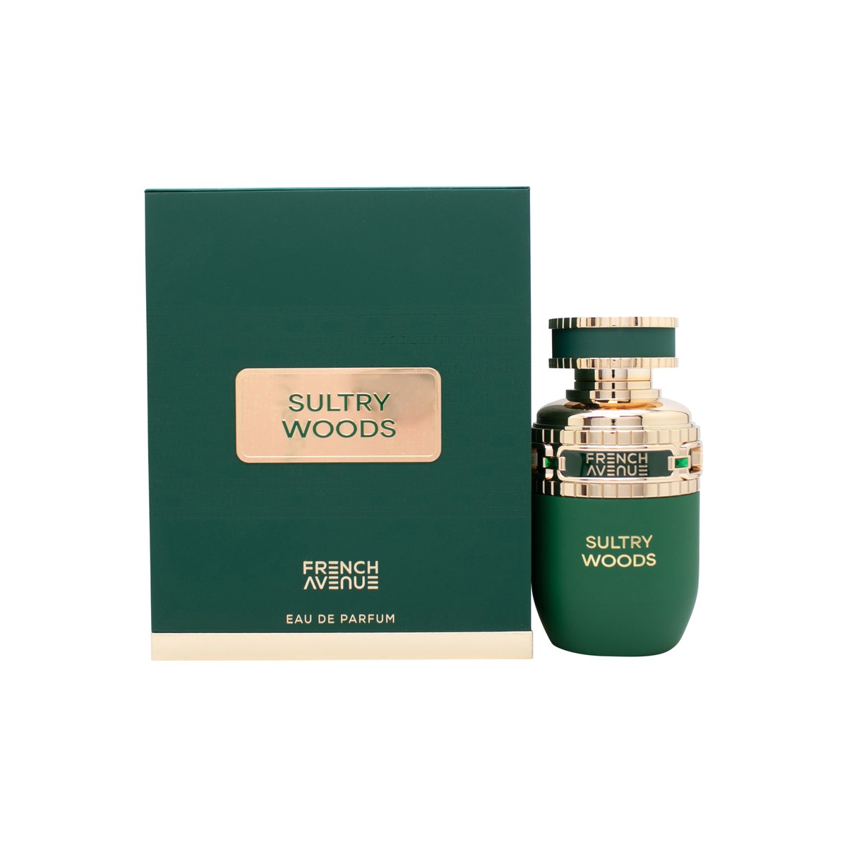 French Avenue Sultry Woods Eau de Parfum 80 ml, French Avenue – mørkebrun glasflaske med gulddetaljer og firkantet design