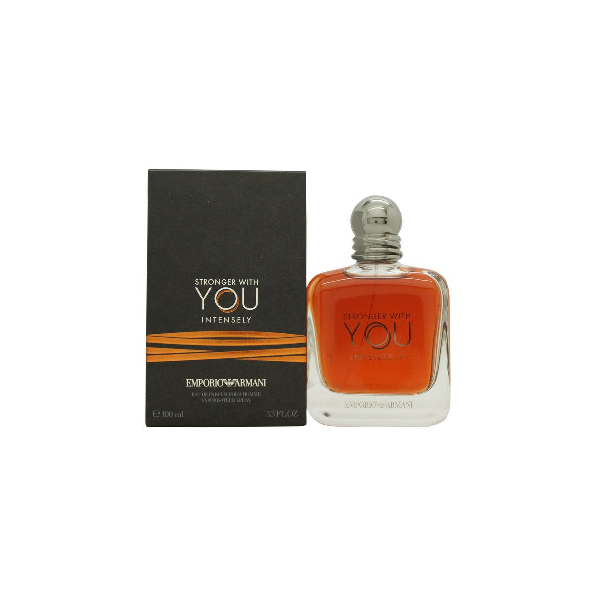 Giorgio Armani Emporio Armani Stronger With You Intensely Eau de Parfum 100 ml, mørk ravfarvet flakon i glas med sort hætte