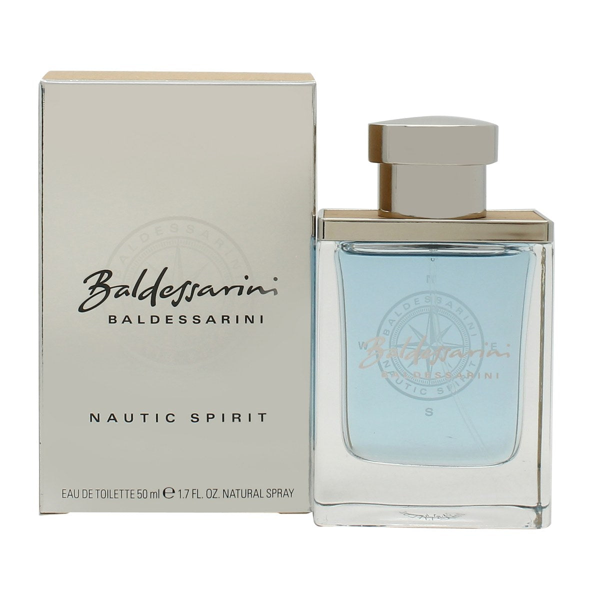 Baldessarini Nautic Spirit Eau de Toilette 50ml, Baldessarini, 50 ml – blå glasflakon med sølvkapsel og maritimt reb.