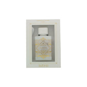 Lattafa Bade'e Al Oud Honor & Glory Eau de Parfum 100 ml flakon i hvid og guld med rund guldkapsel og præget emblem
