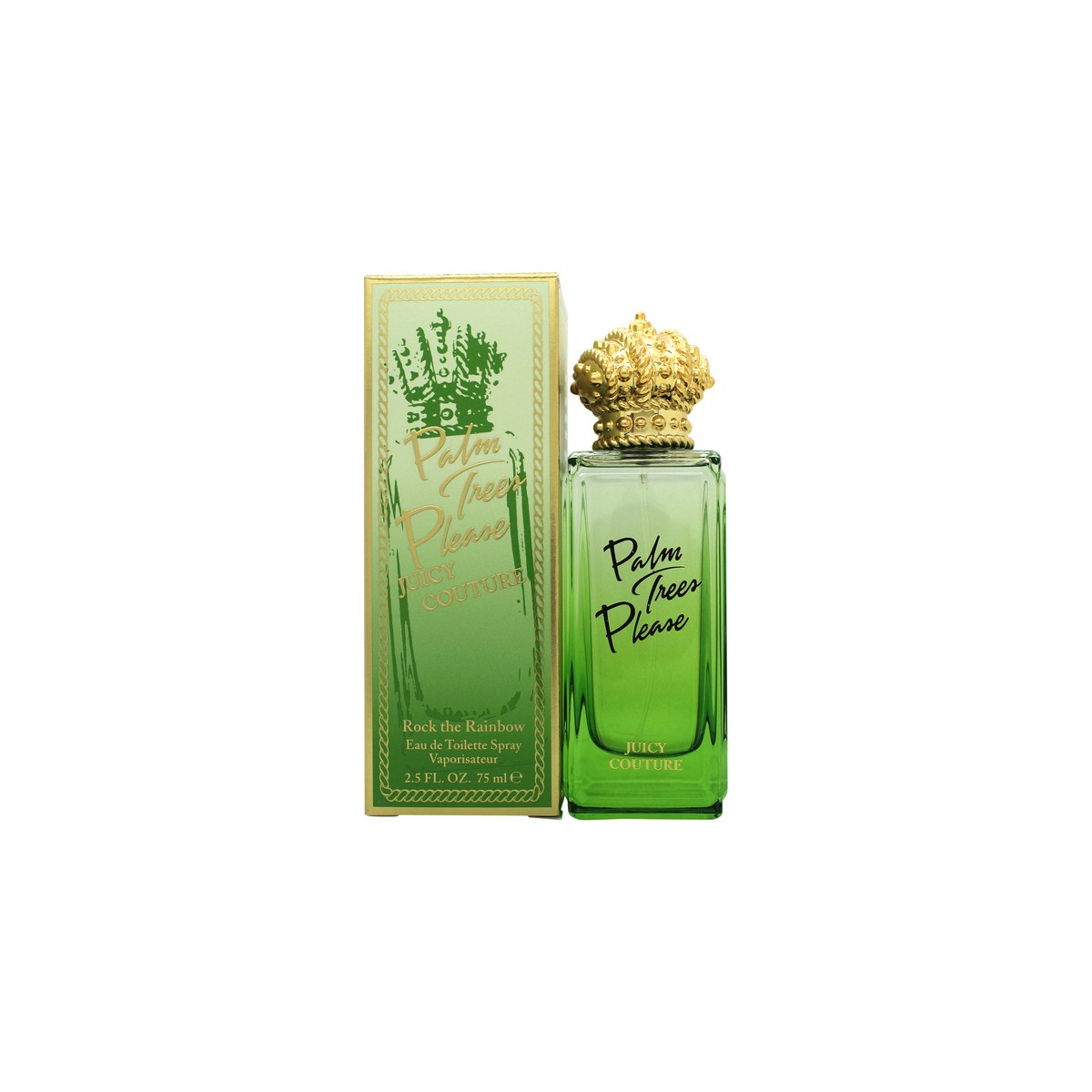 Juicy Couture Palm Trees Please Eau de Toilette 75 ml – rund lyserød glasflaske med gulddetaljer og palmelåg