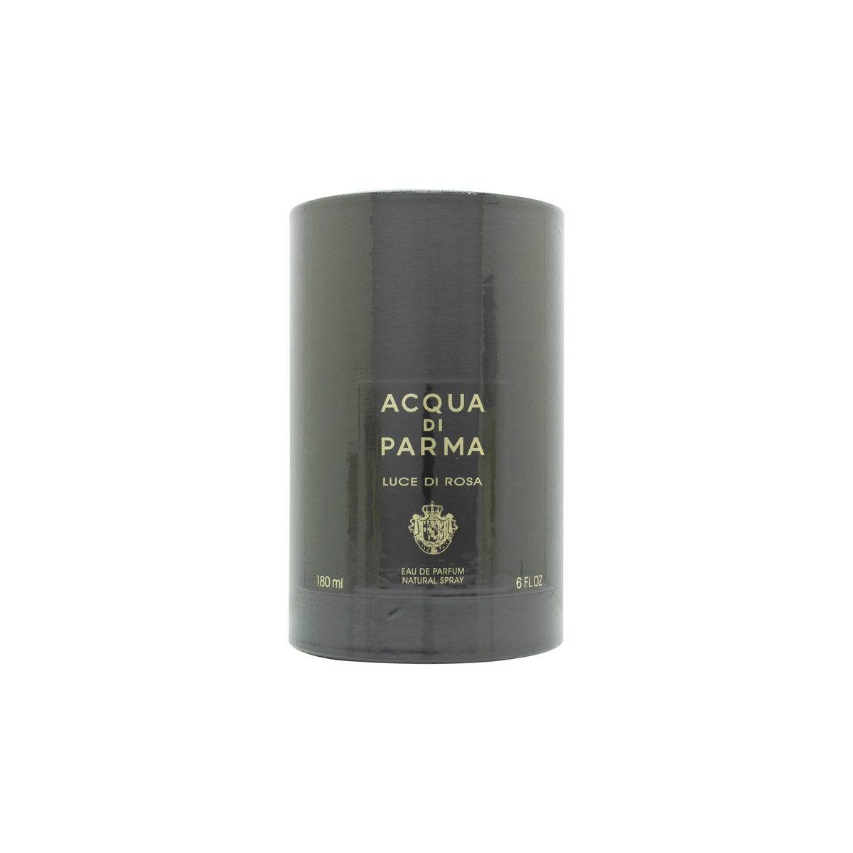 Acqua di Parma Luce di Rosa Eau de Parfum 180 ml, klar cylindrisk flakon med sort låg og rosa etiket