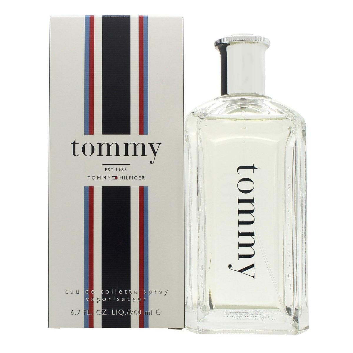 Tommy Hilfiger Tommy Eau De Toilette 200 ml klar glasflaske med bløde kurver, sølvlåg og logo i stil