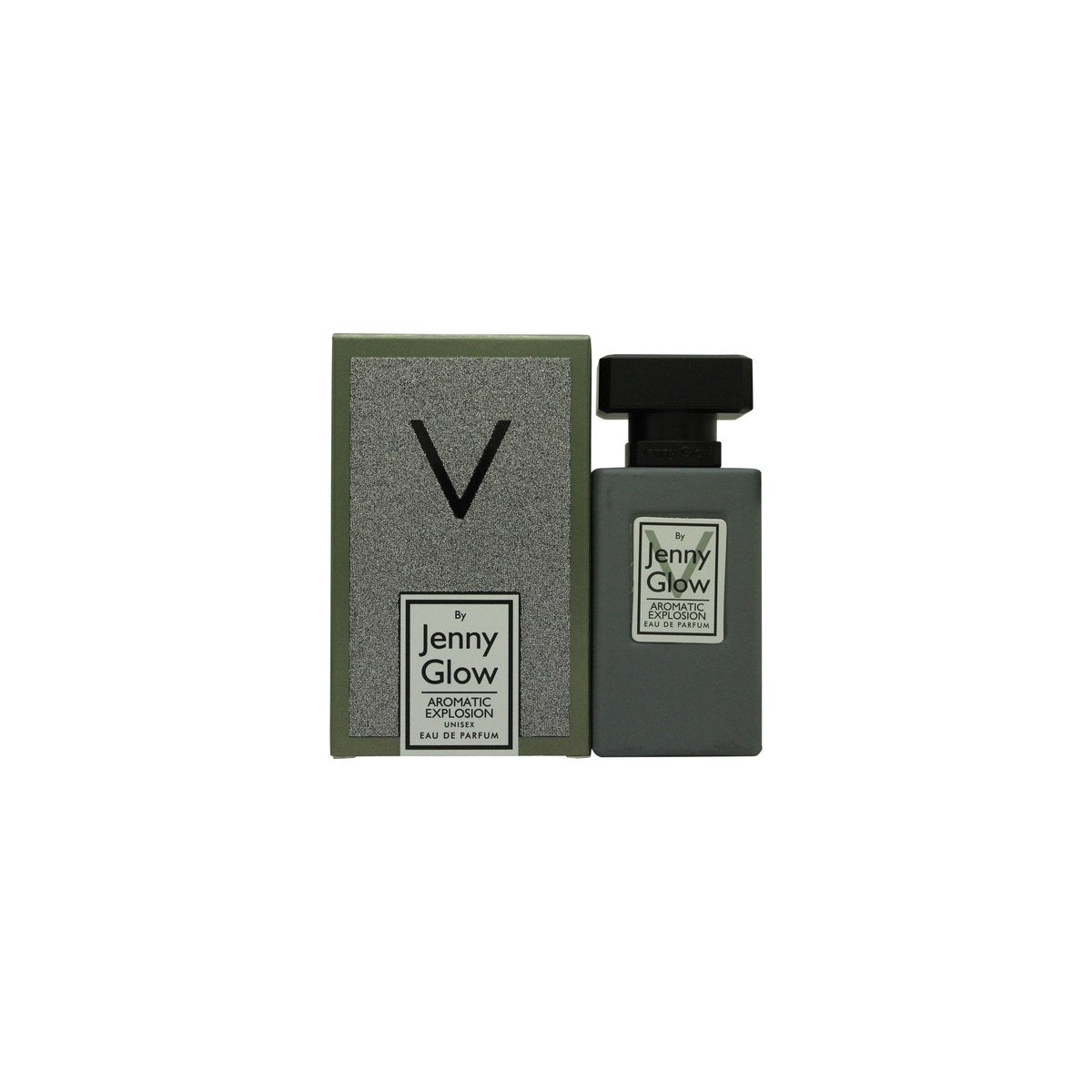 Jenny Glow Aromatic Explosion Eau de Parfum 30 ml, klar rektangulær flakon med sort låg og enkel hvid etiket