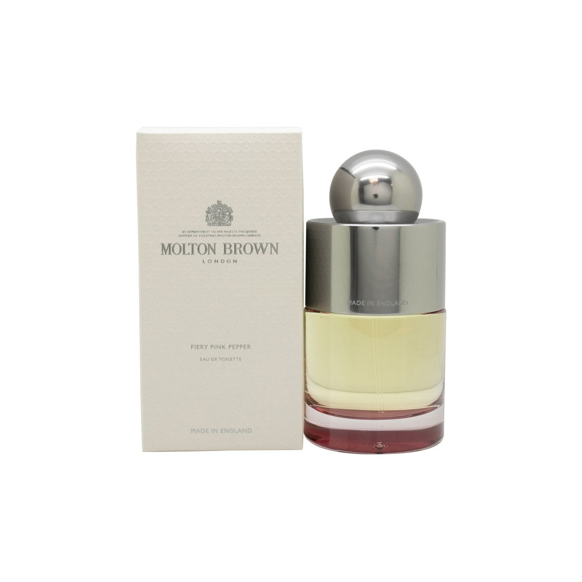 Molton Brown Fiery Pink Pepper Eau de Toilette 100 ml, Molton Brown – klar glasflaske med sølvlåg og rund rosa etiket