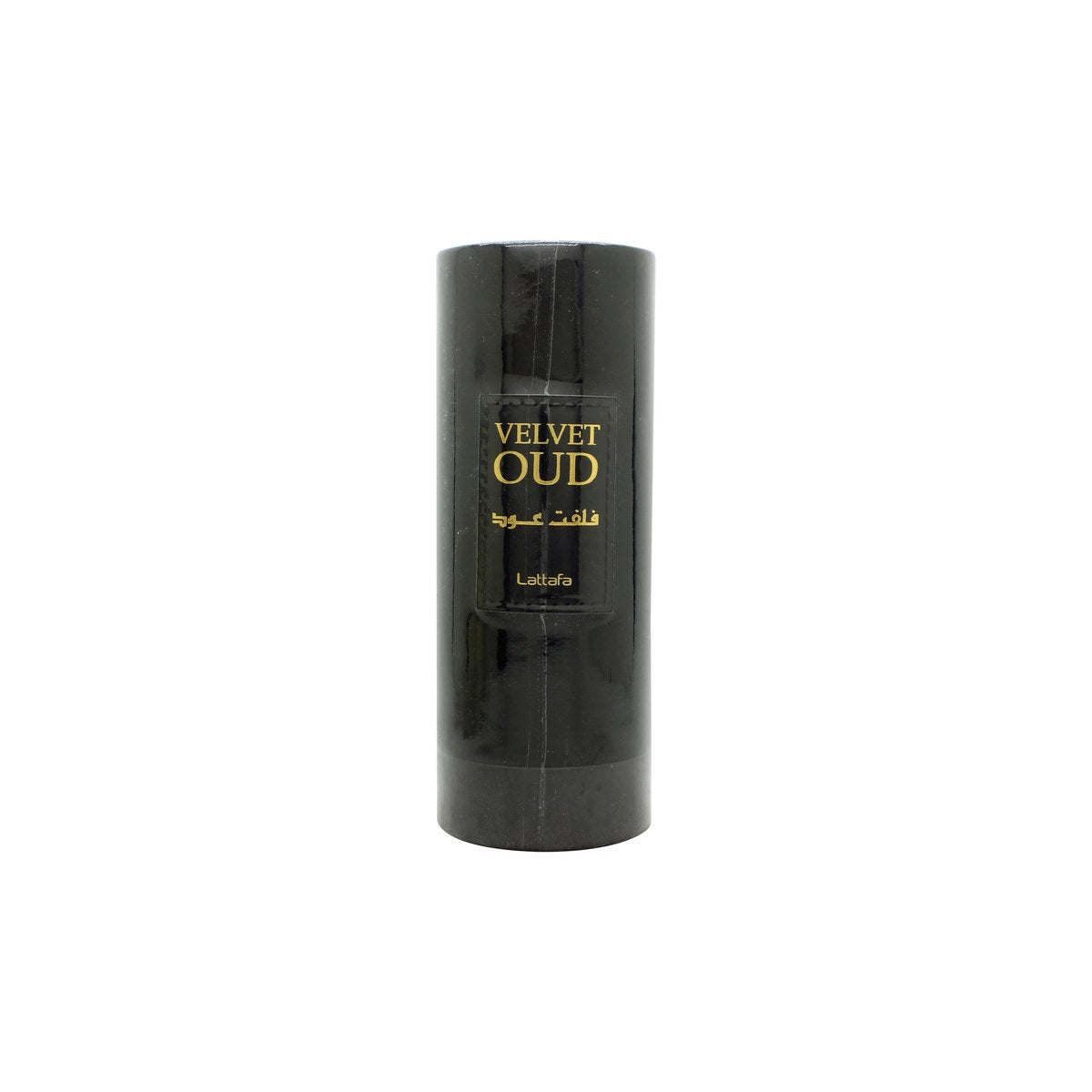 Lattafa Velvet Oud Eau de Parfum 100 ml, Lattafa, sort rektangulær flakon med gyldne detaljer og låg