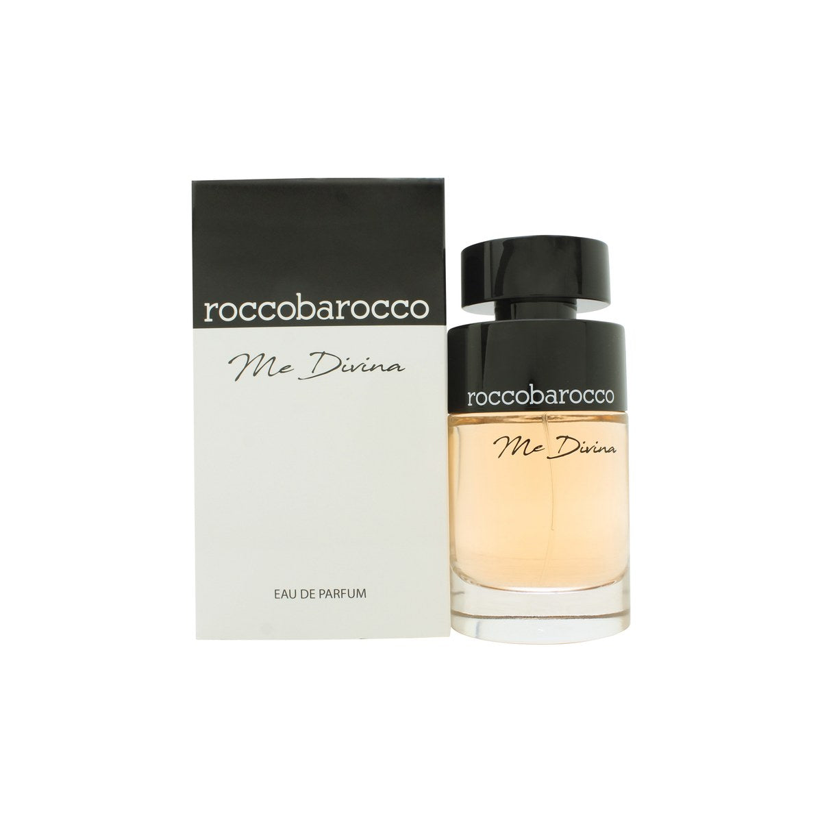 Roccobarocco Me Divina Eau de Parfum 100 ml fra Roccobarocco – gylden, ornamenteret flakon med røde detaljer og buet silhuet.
