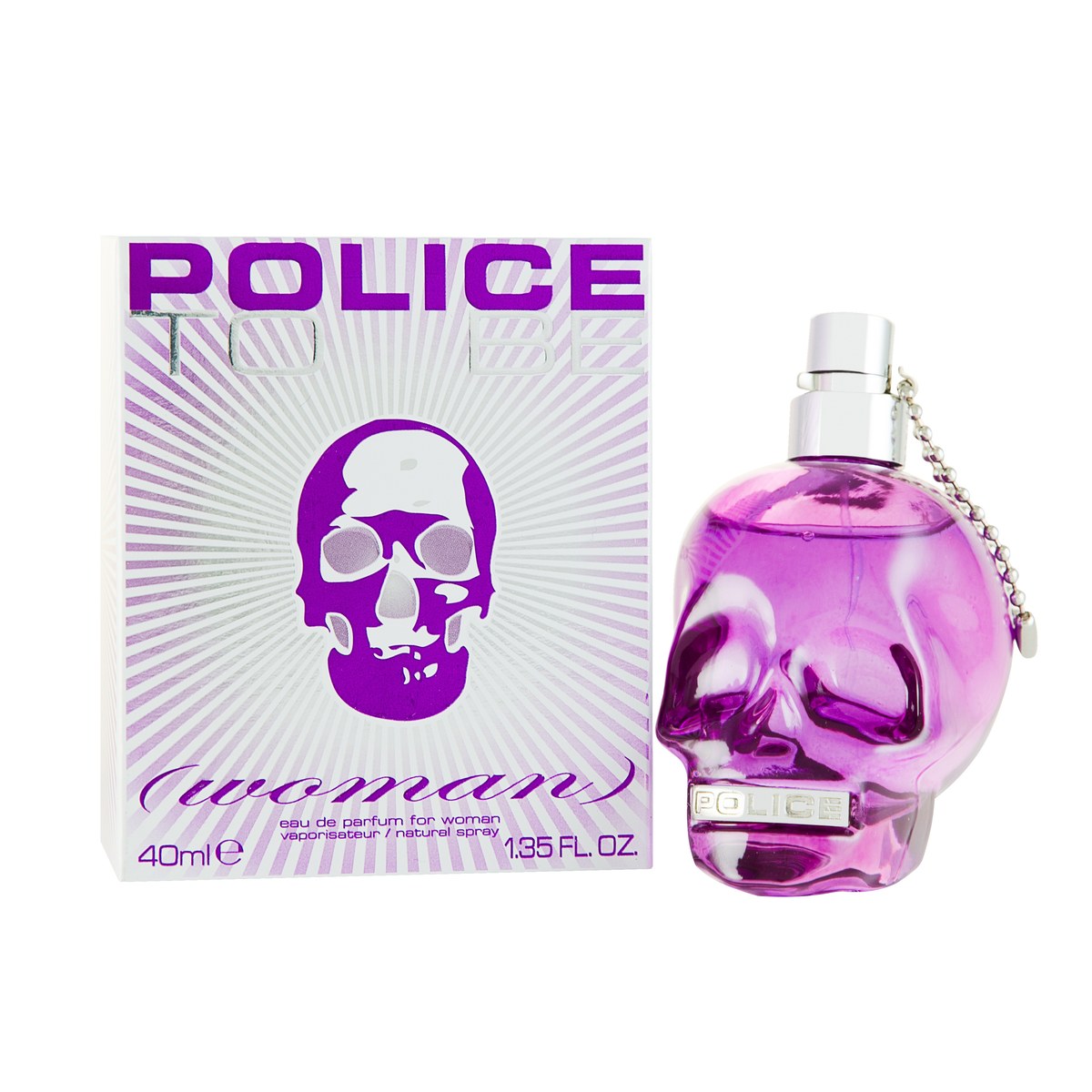 Police To Be Woman Eau De Parfum, Police, 40 ml – lilla krystalflakon formet som et kranie med facetdesign