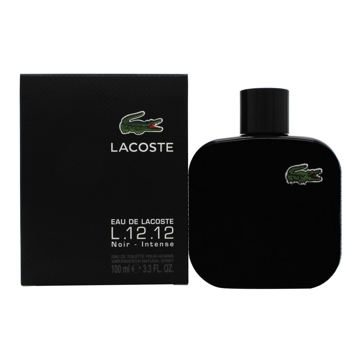 Lacoste Eau de Lacoste L.12.12 Noir Eau de Toilette 100 ml fra Lacoste – sort, rund flakon med piqué-struktur og grønt krokodillelogo