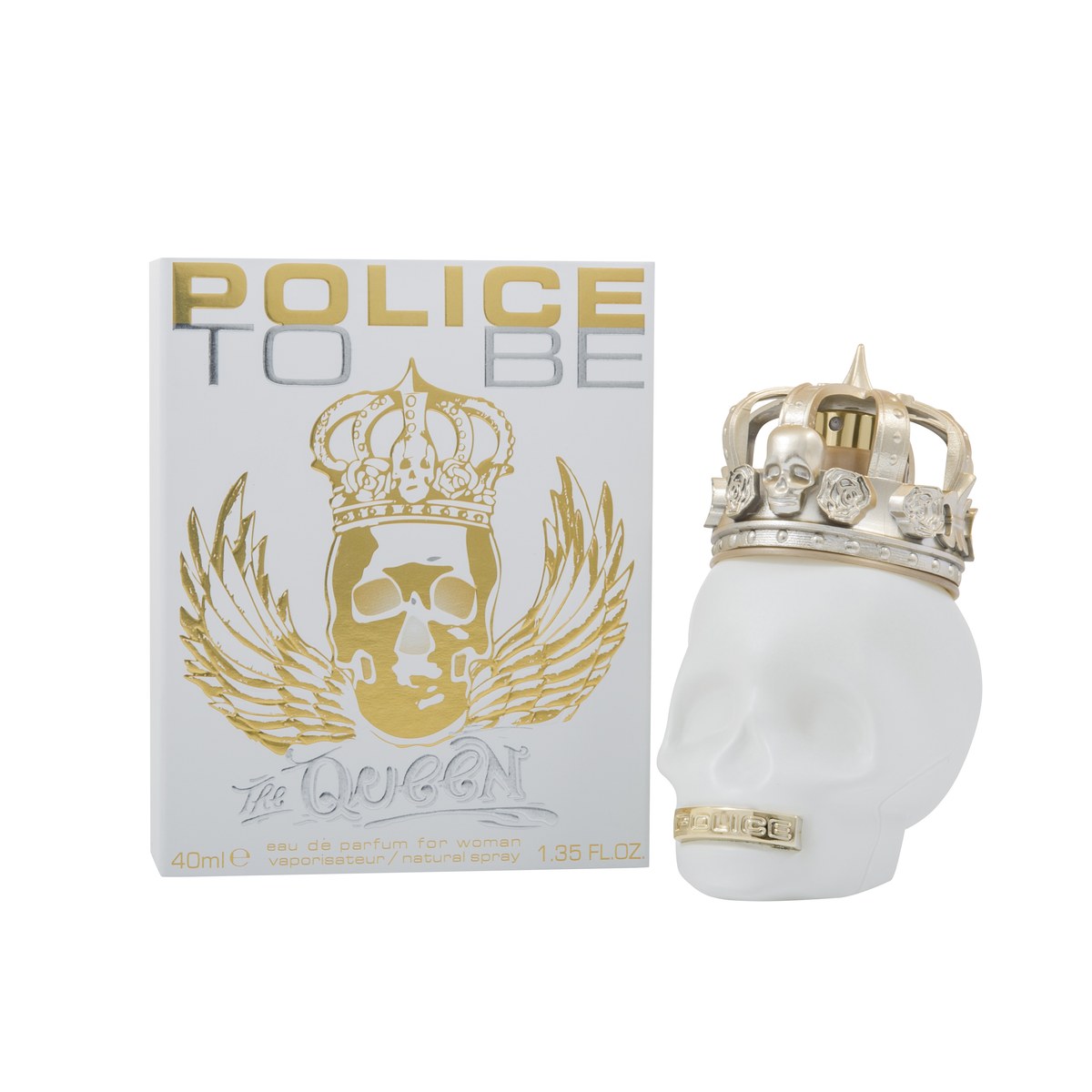 Police To Be The Queen Eau de Parfum 40ml, Police, 40 ml flakon formet som kranie i rosa glas med guldkonekrone og kæde