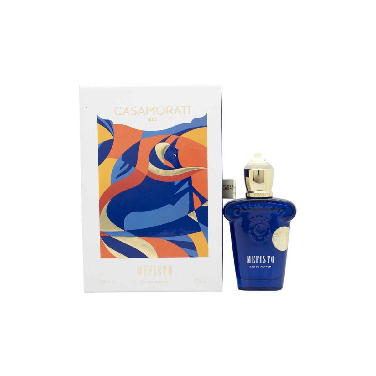 Xerjoff Mefisto Eau de Parfum 30 ml fra Xerjoff, klar glasflaske med lyseblå væske og sølvfarvet låg.
