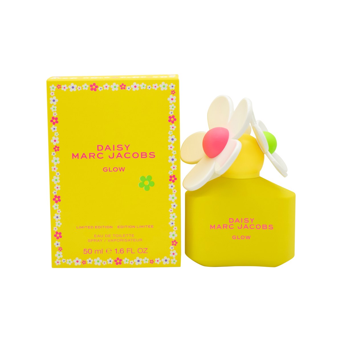 Marc Jacobs Daisy Glow Eau de Toilette 50 ml fra Marc Jacobs med lyserød glasflakon og hvid blomsterkapsel i mat finish