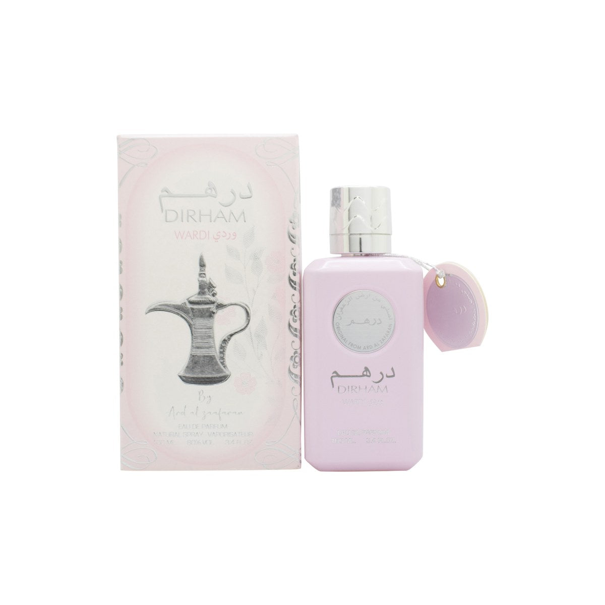 Ard Al Zaafaran Dirham Wardi Eau de Parfum, Ard Al Zaafaran, 100 ml – rosa flakon med gulddetaljer og orientalsk mønster