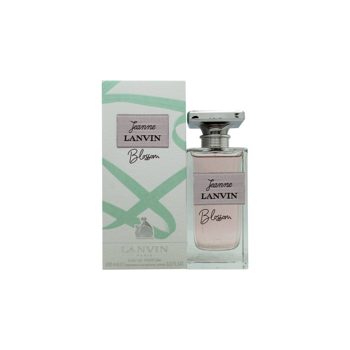 Lanvin Jeanne Blossom Eau de Parfum 100 ml fra Lanvin, lyserød glasflaske med rund sølvprop og elegant sløjfe ved halsen.