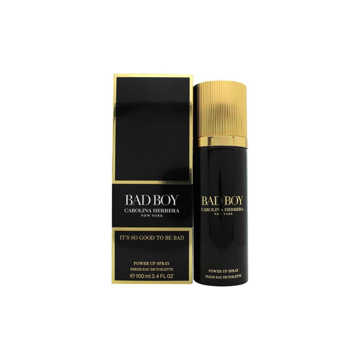 Carolina Herrera Bad Boy Power Up Fresh Eau de Toilette 100 ml – sort lynformet flakon med blå gradient og sølvforstøver