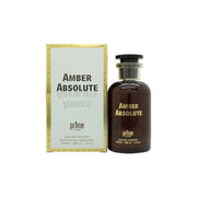 Prime Collection Amber Absolute Eau de Parfum 100 ml – mørk gylden glasflakon med sort rektangulær hætte og enkel etiket.