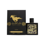 Lattafa Qaed Al Fursan Eau de Parfum 90 ml fra Lattafa i sort, firkantet flakon med gulddetaljer og matchende låg