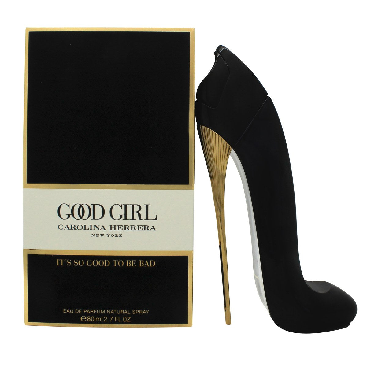 Good Girl Eau De Parfum Carolina Herrera 80 ml – stilettoformet parfumeflaske i mørkeblå med skinnende guldfarvet hæl