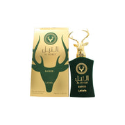 Lattafa Al Noble Safeer Green Eau de Parfum 100 ml fra Lattafa, mørkegrøn rektangulær flakon med gulddetaljer og sort låg