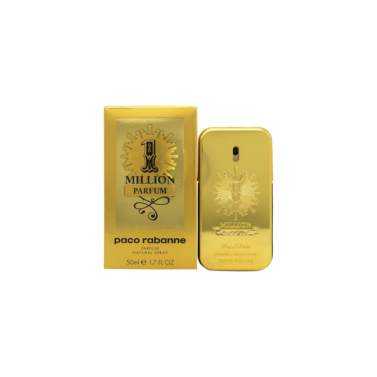 Paco Rabanne 1 Million Parfum Eau de Parfum 50 ml – guldfarvet flakon formet som guldbarre med blank front og indgraveret logo