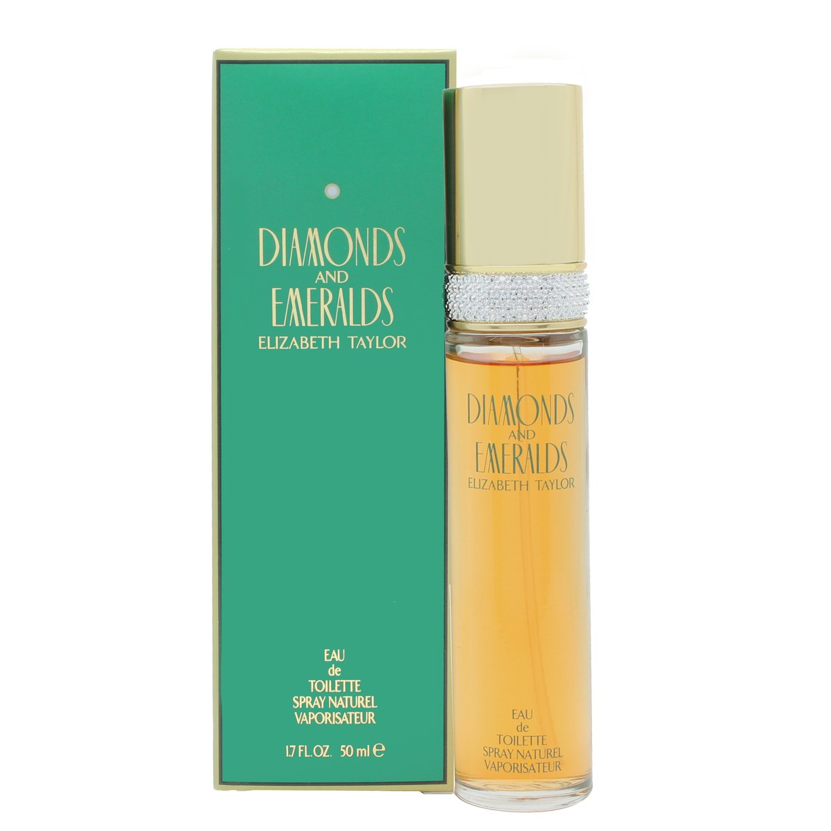 Elizabeth Taylor Diamonds & Emeralds Eau de Toilette 50 ml i grøn facetteret glasflakon med gulddetaljer og klar prop