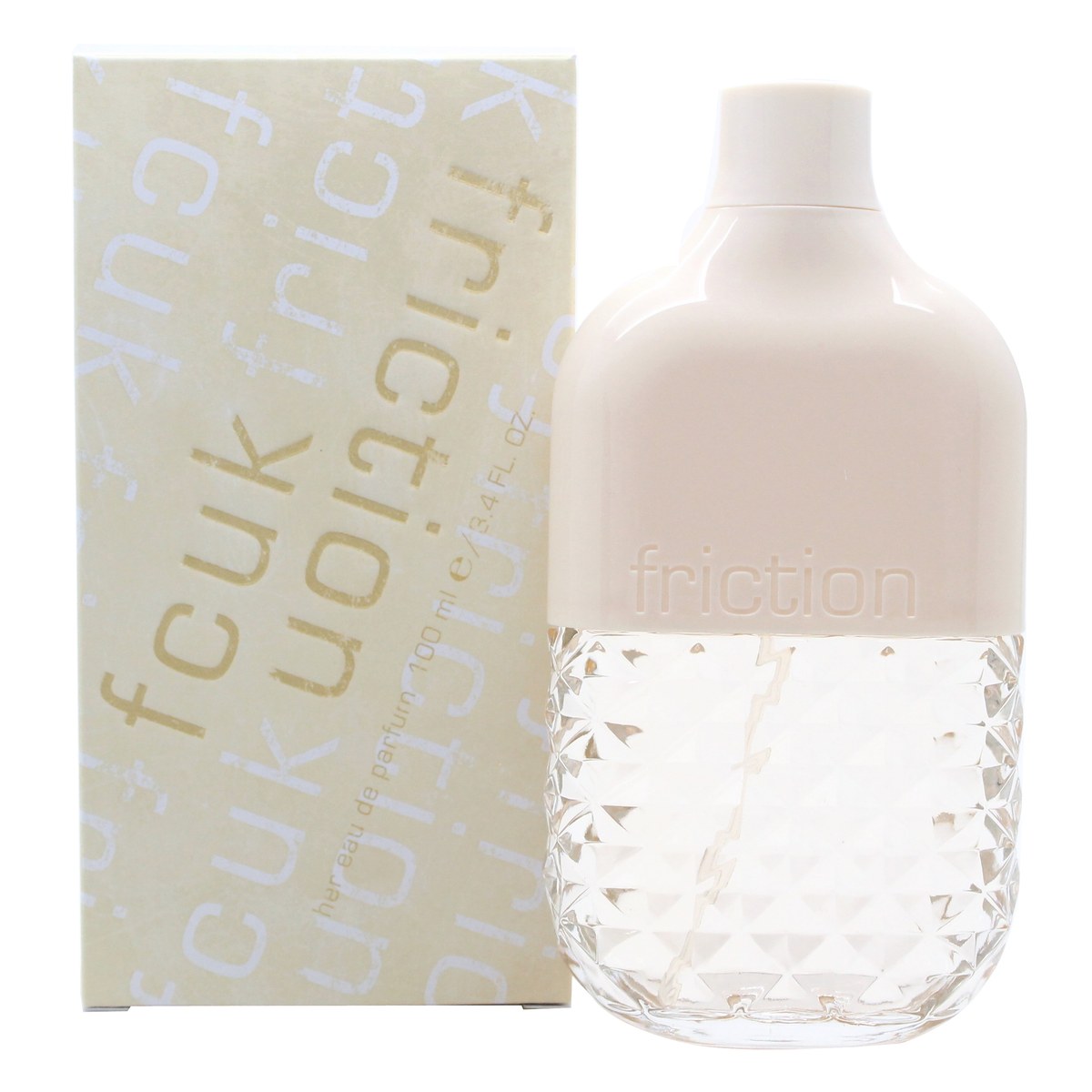 FCUK Friction Her Eau de Parfum 100 ml, FCUK – buet glasflaske i rosa nuance med sølvfarvet låg og diskret logotryk