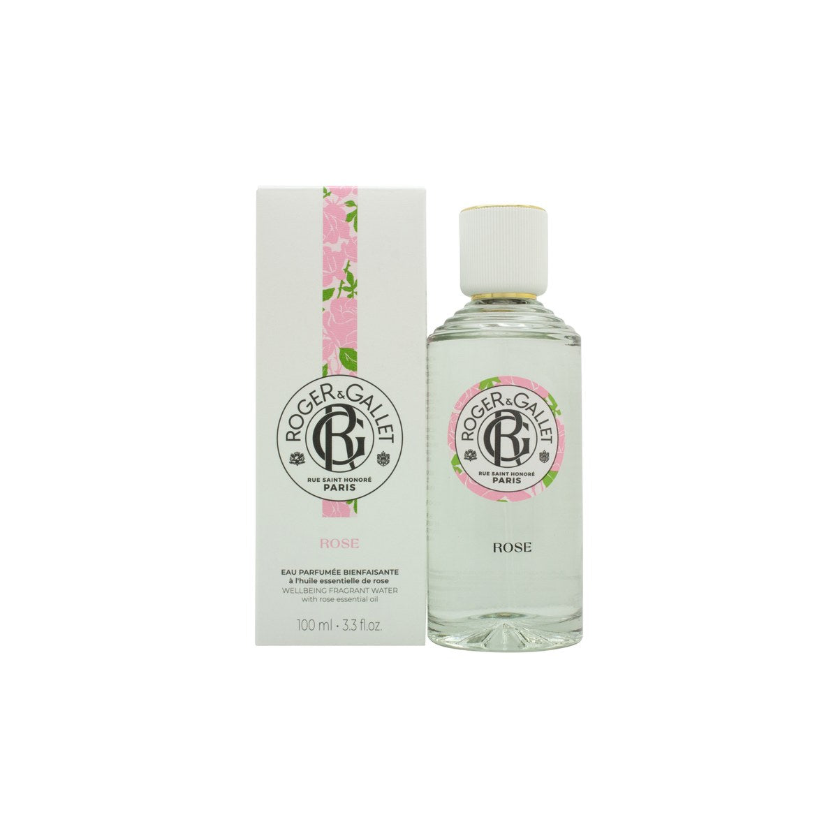 Roger & Gallet Rose Eau Douce Perfume, Roger & Gallet, 100 ml – klar flakon med rosa væske og afrundet låg i enkelt design.