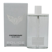 Police Contemporary Eau de Toilette, Police 100 ml – klar rektangulær glasflakon med blå tone og sølvlogo