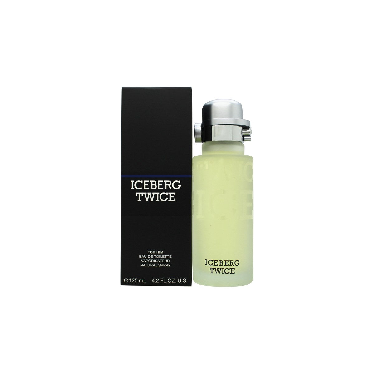 Iceberg Twice Pour Homme Eau de Toilette, Iceberg, 125 ml – klar glasflaske med blå væske og sølvfarvet låg i enkelt design