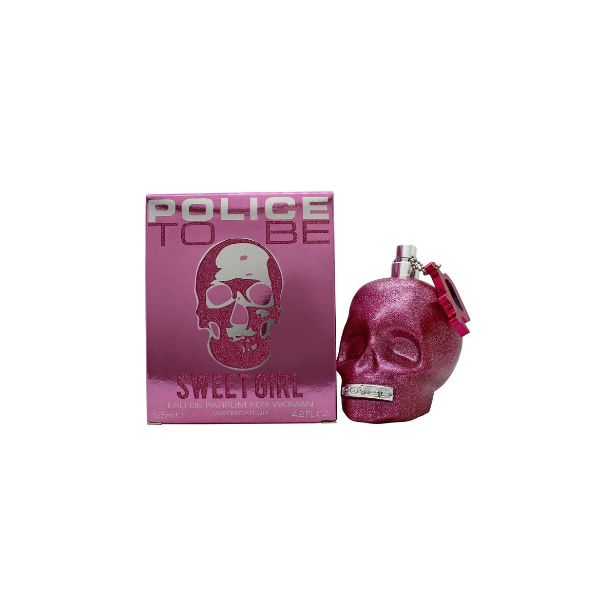 Police To Be Sweet Girl Eau De Parfum, Police 125 ml, flakon i pink kranieform med blank overflade og kroneformet låg