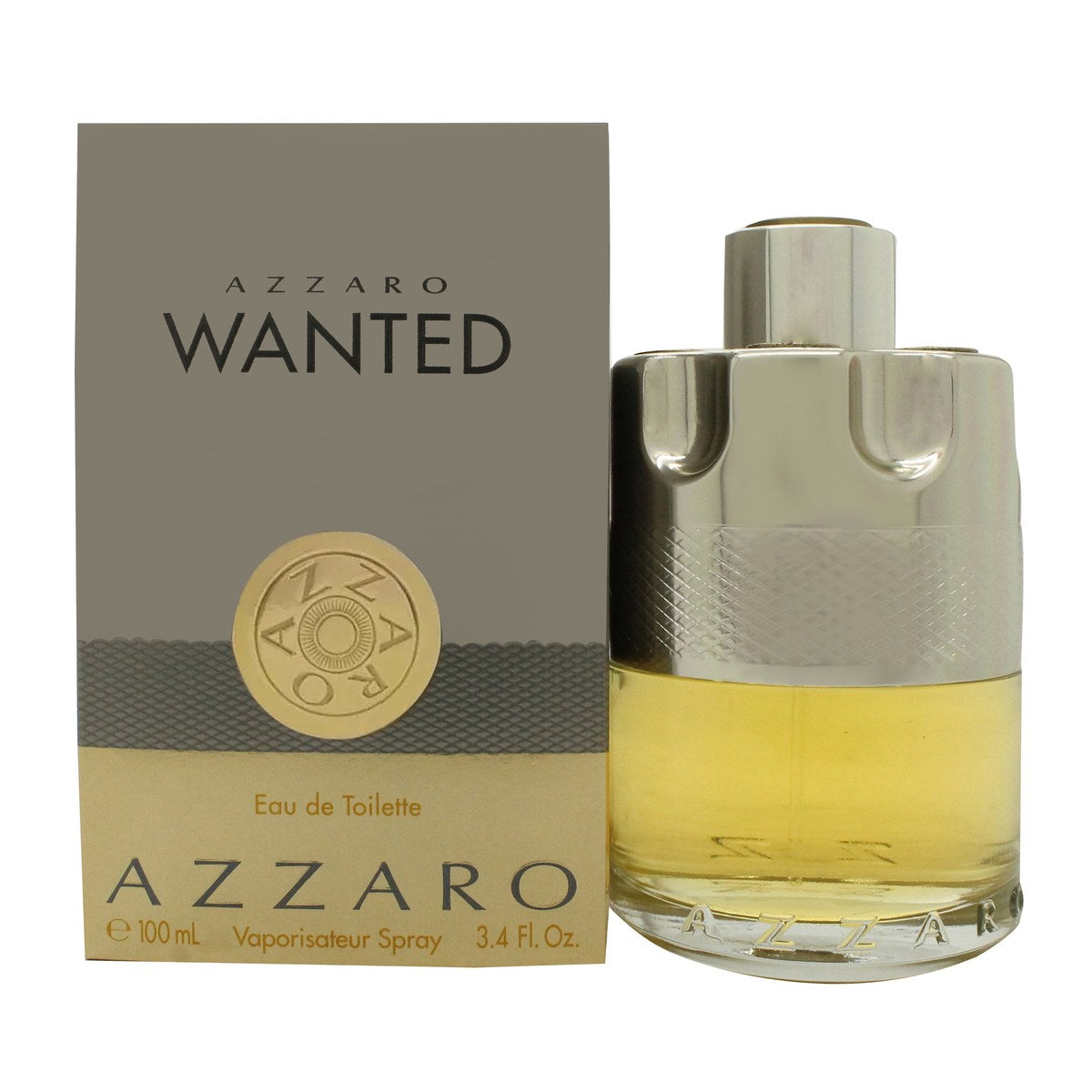 Azzaro Wanted Eau de Toilette 100 ml fra Azzaro – sølvfarvet flakon som revolvertromle med glas og gulddetaljer