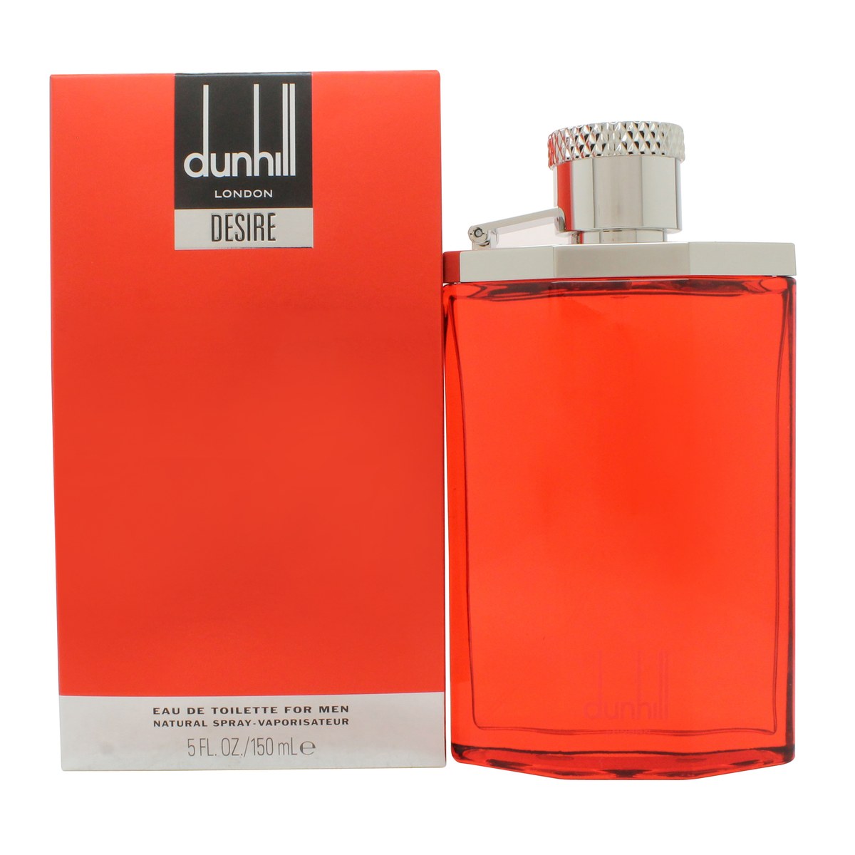 Dunhill Desire Eau de Toilette 150 ml, Dunhill, 150 ml i rund rød glasflaske med sølvfarvet kapsel.
