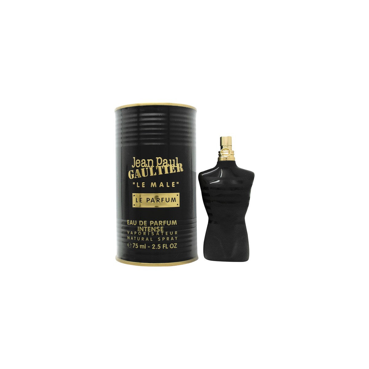 Le Male Le Parfum Eau De Parfum – Jean Paul Gaultier – 75 ml, sort torsoformet flaske med matte detaljer i sort dåse