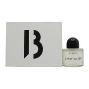 Byredo Gypsy Water Eau De Parfum 50 ml, klar cylindrisk glasflaske med rund sort hætte og hvid minimalistisk etiket