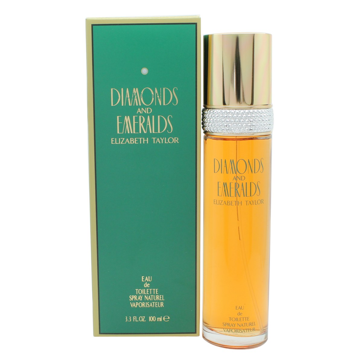 Elizabeth Taylor Diamonds & Emeralds Eau de Toilette 100 ml – klar grøn flakon med facetteret glas og gylden kapsel