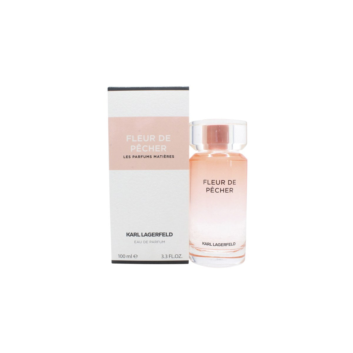 Karl Lagerfeld Fleur De Pecher Eau de Parfum 100 ml Karl Lagerfeld – lyserød glasflakon med sort låg og firkantet design.