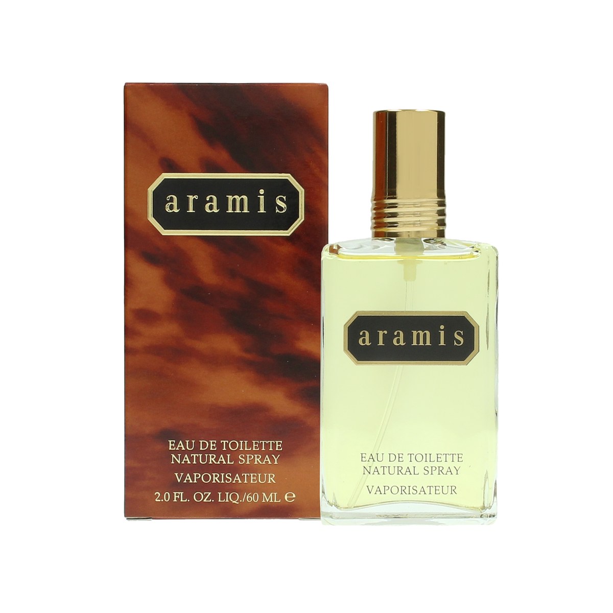 Aramis Eau de Toilette 60ml Aramis 60 ml flakon i bruntonet glas med sort, kantet låg og minimalistisk etiket