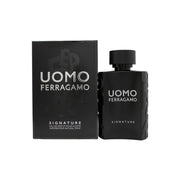 Salvatore Ferragamo Uomo Signature Eau de Parfum 100 ml – sort rillet flakon med gulddetaljer og kantet design